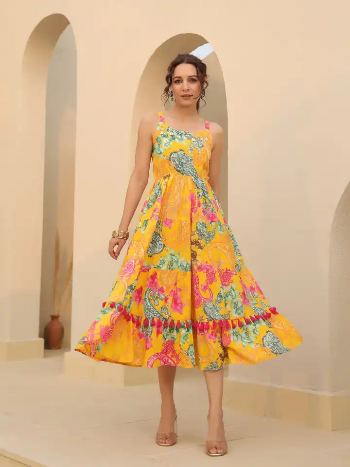 Buy Rain & Rainbow Women Ethnic Motifs Printed Fit & Flare Midi Dress -  Ethnic Dresses for Women 32897510 | Myntra