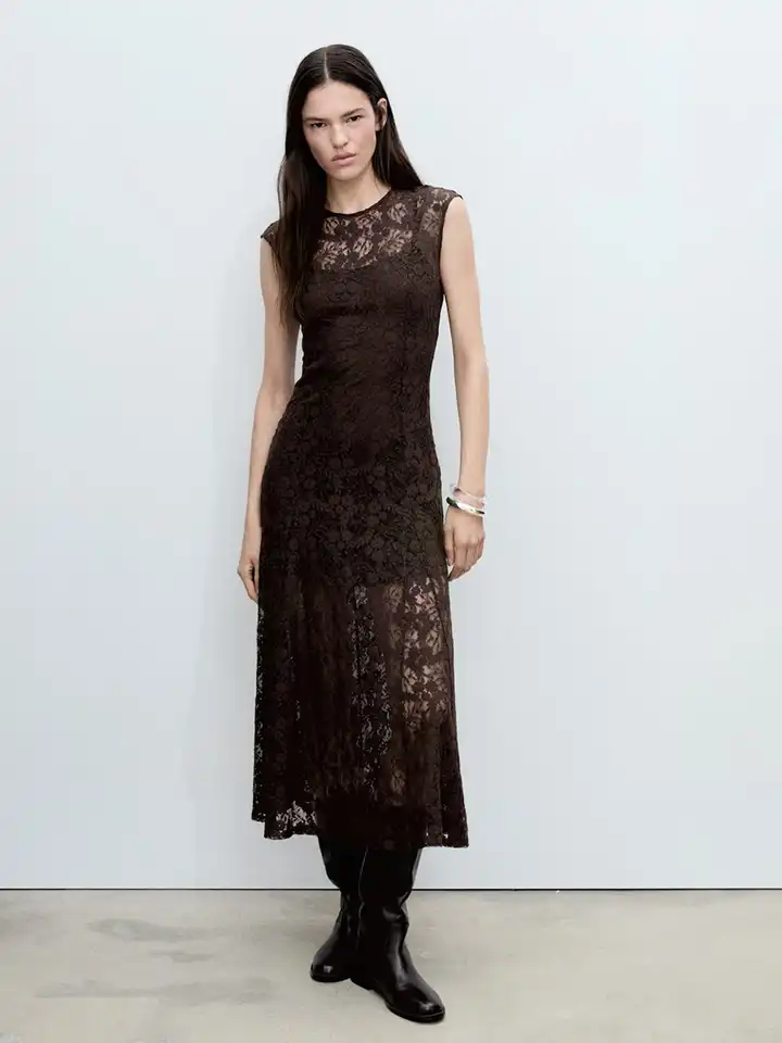 chinese dress ladies Mango Black Collared Lace Dress | Gently Used main image 0