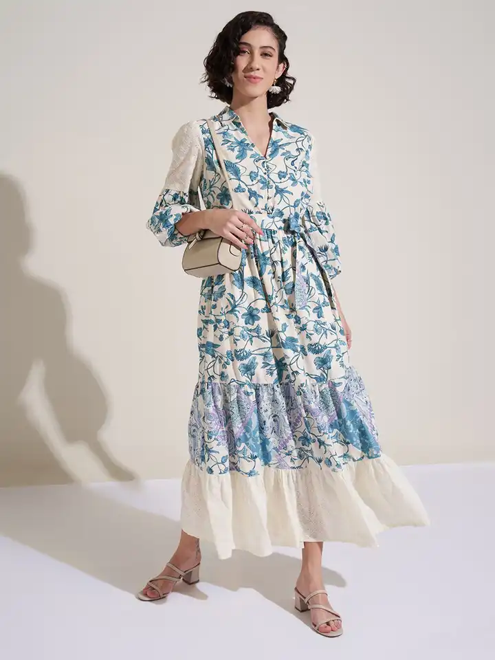 pantaloons dresses for ladies Multi-coloured Printed Ankle Length Casual Women Flared Dresses