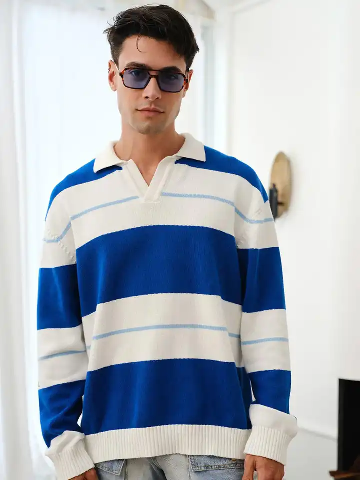 Buy Bonkers Corner Men Stripe V-Neck Knit Polo Sweatshirt
