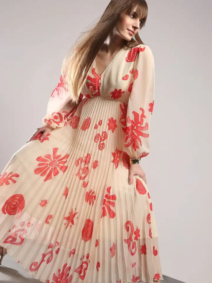 Buy Vero Moda Printed Bishop Sleeve Fit & Flare Midi Dress - Dresses for  Women 32386694 | Myntra
