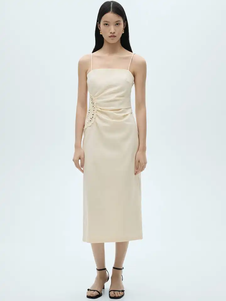 Buy MANGO Crochet Detail Cotton Linen A-Line Midi Dress - Dresses for Women  32075667 | Myntra