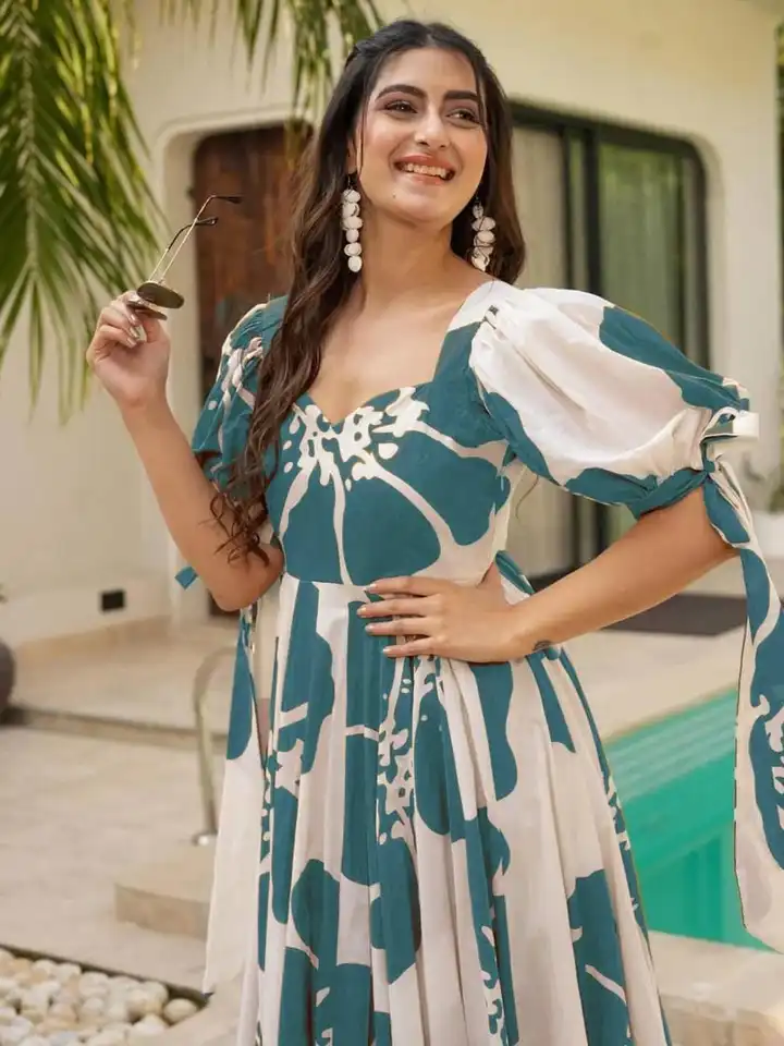 Buy CORSICA Women Floral Print Puff Sleeves Pleated Detail Fit and Flare  Maxi Dress - Dresses for Women 35674931 | Myntra