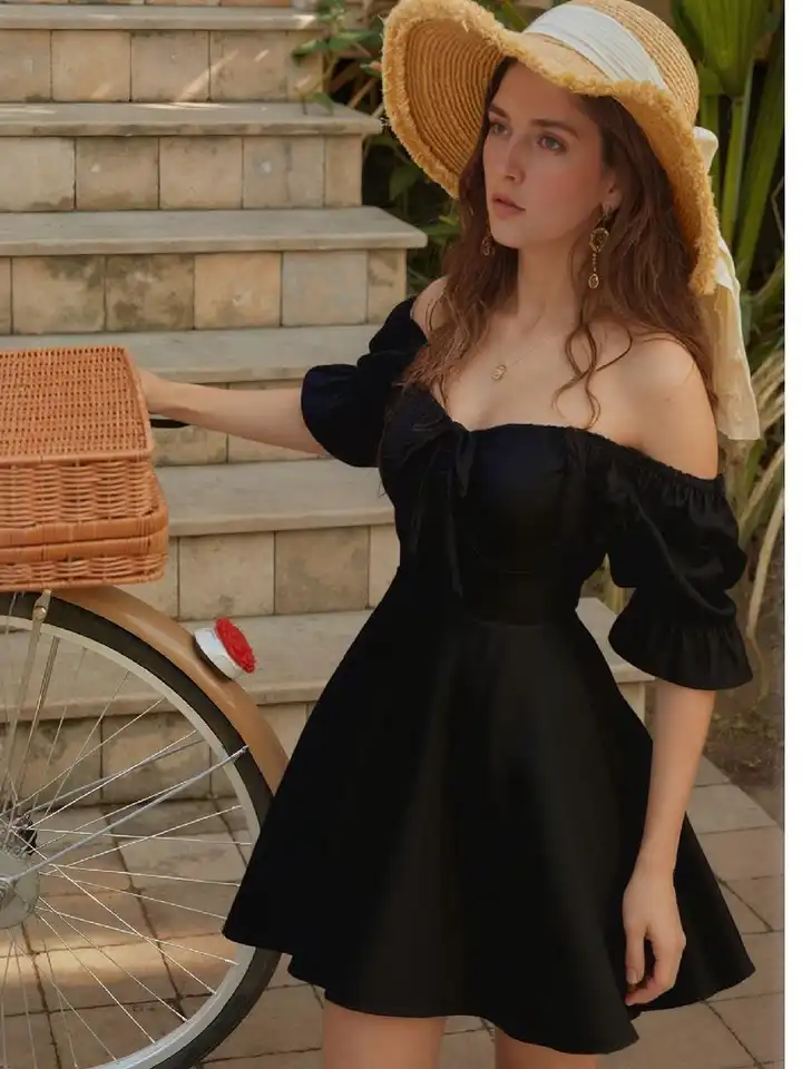 slim fit dress slacks Women's Lace Hollow Square Neck Flared Sleeve Slim Bodycon Dress – Miss  Merylin main image 0