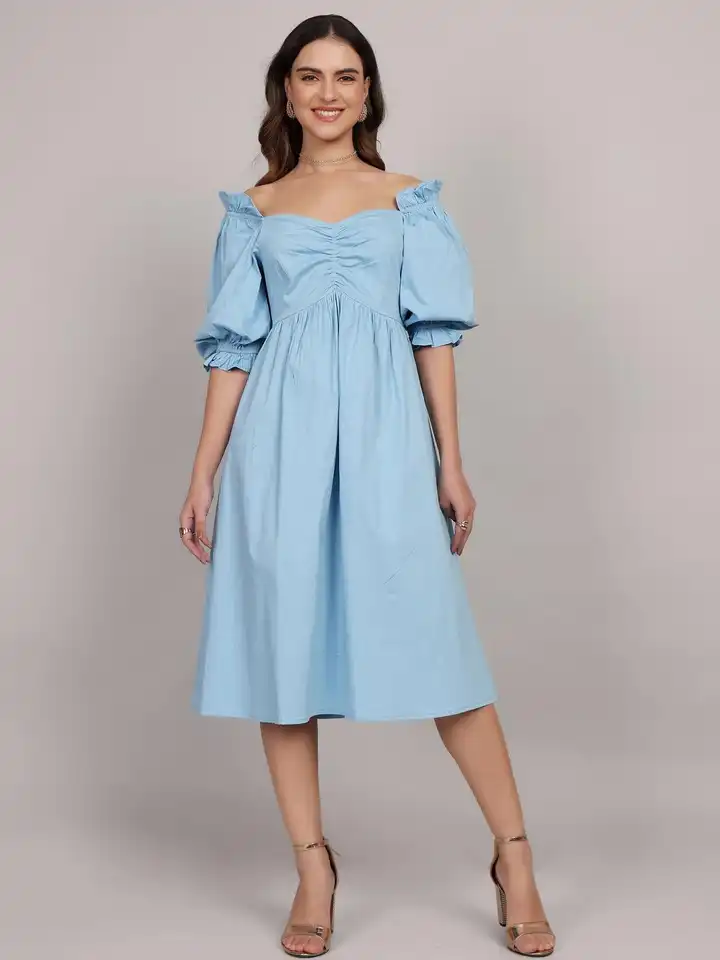 green emerald velvet dress Parina Powder Blue Strappy Volume-Hem Midi Dress – Club L London main image 0