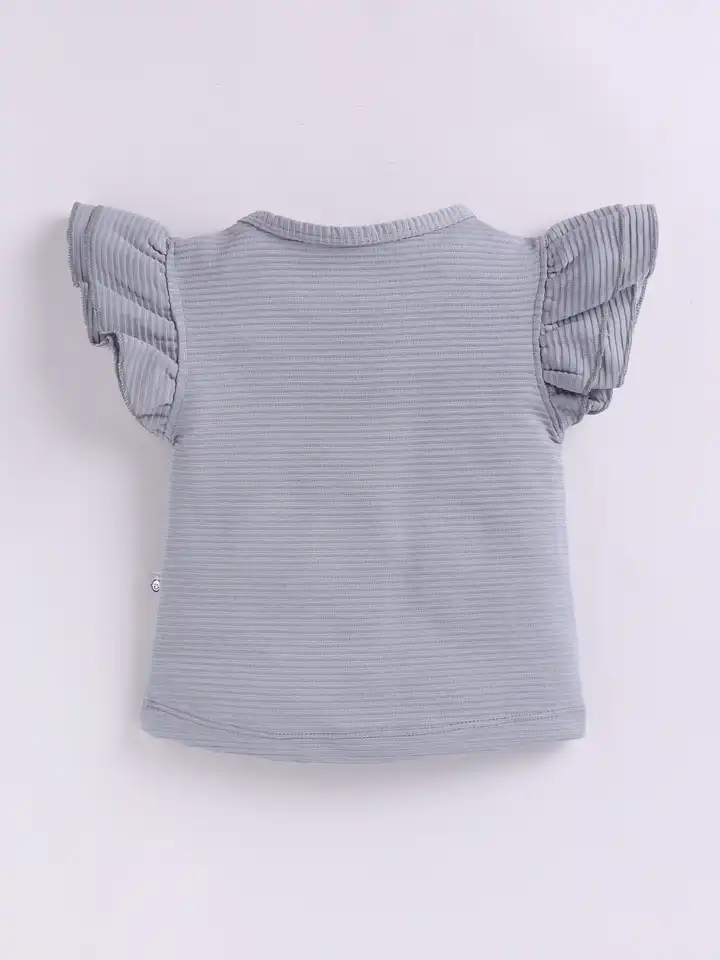 トップス YK Buy YK X Tinyo Self Striped Flutter Sleeve Cotton Top - Tops for