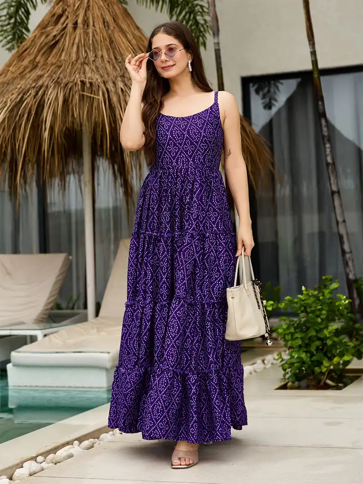 Buy J.KANJI Women Bandhani Printed Chiffon Maxi Dress - Dresses for Women  36077575 | Myntra