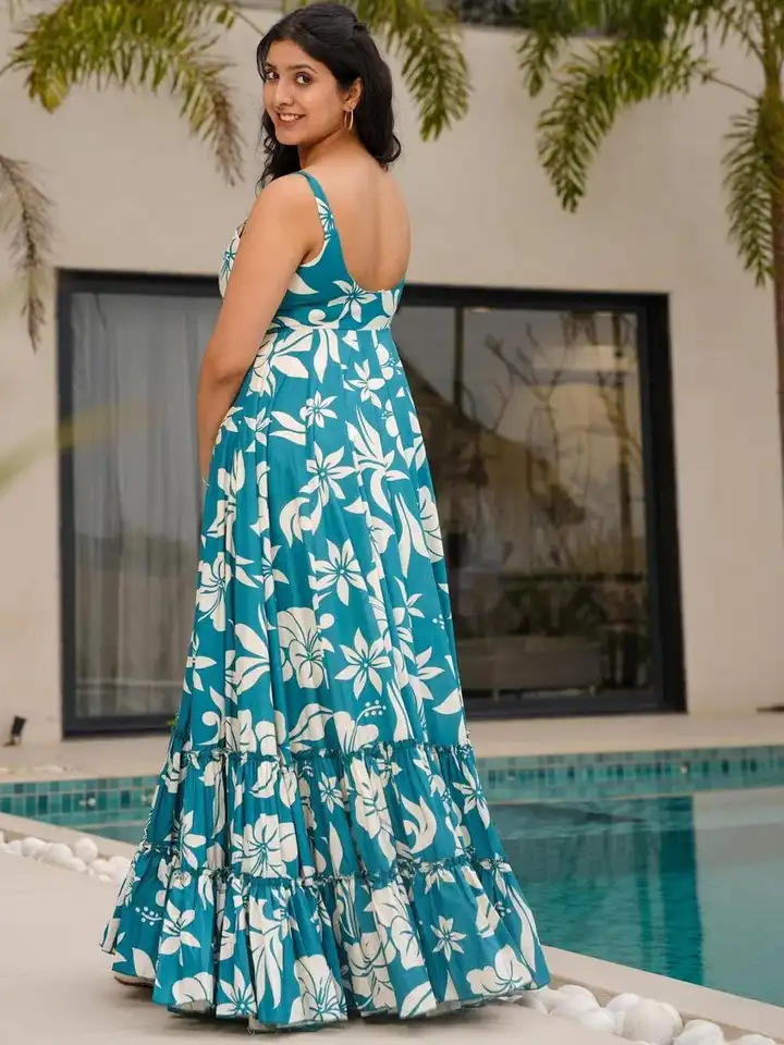 sachin and babi light blue dress Blue Floral Tiered Maxi Dress - Romantic Dresses main image 1