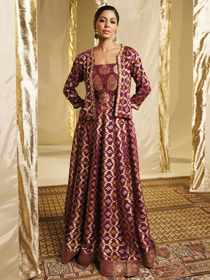 slim fit dress slacks Gold Brocade Jacket and Rushing Skirt Suit main image 0