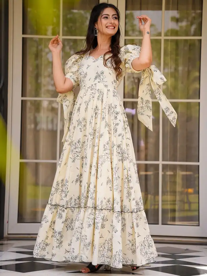 chinese dress ladies Nemidor Womens Plus Size Boho Ditsy Floral Print Casual Smocked Flared Maxi  Long Dress with Pocket(NEM419,14,Beige Print) at Amazon Women's Clothing  store main image 0