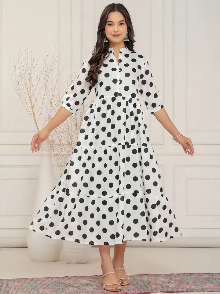 Buy JAHIDA COMFORT WITH STYLE Women Polka Dots Printed Fit-Flare Midi Dress  - Dresses for Women 35045139 | Myntra