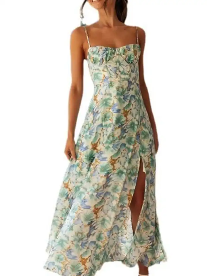 chinese dress ladies Matte Satin Maxi Dress With Gathered Side And Lace-Up Back main image 1