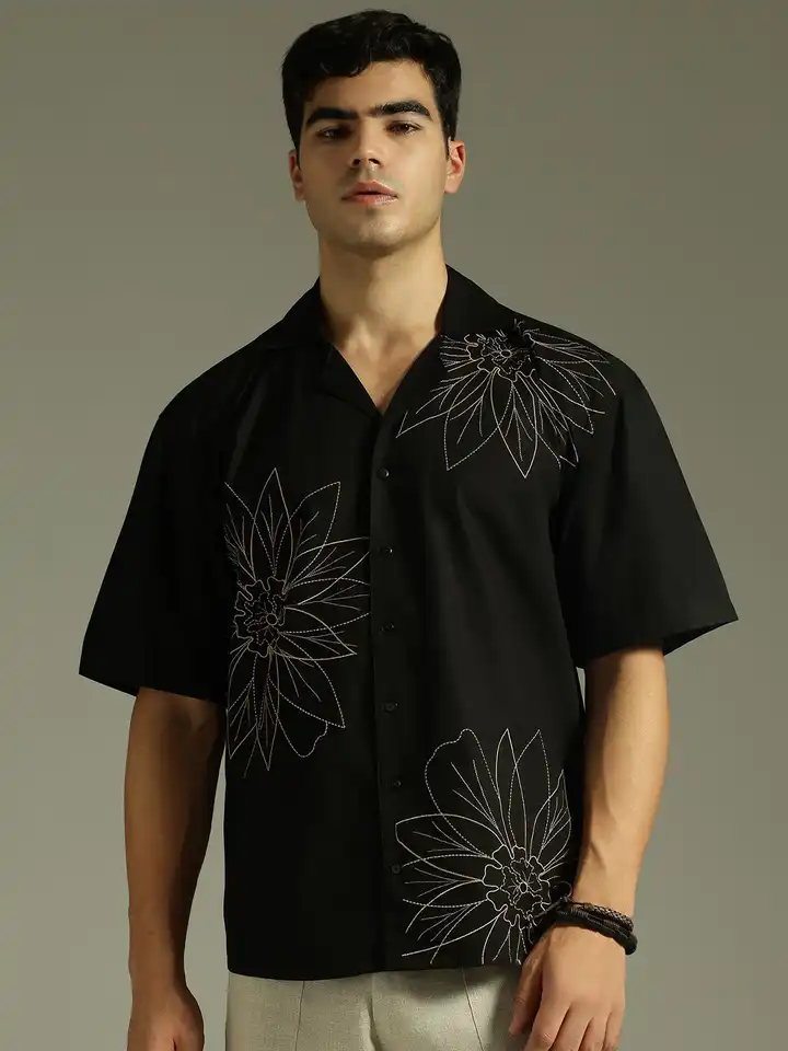 Buy DENNISON Relaxed Fit Floral Embroidered Drop-Shoulder Sleeves