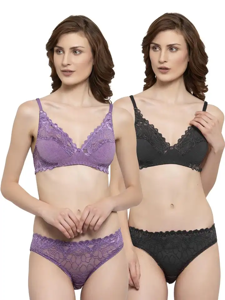 Buy Women Purple,Black Net Bra Panty Set for Lingerie Set ... - Myntra