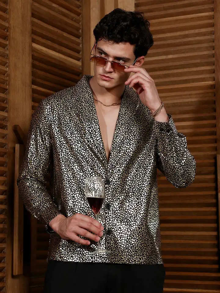 green emerald velvet dress Fifteen Twenty Women's Long Sleeve Button Up Shirt in Gold Dust 4F19046 main image 0