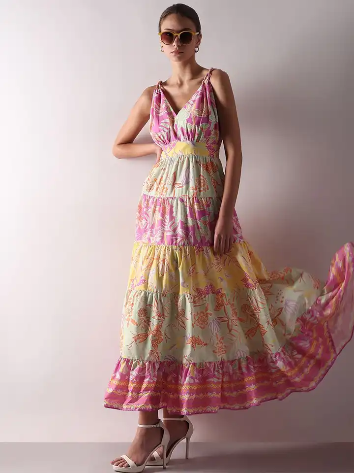 Buy Vero Moda Ethnic Motifs Printed Tiered Fit & Flare Maxi Dress - Dresses  for Women 34787596 | Myntra