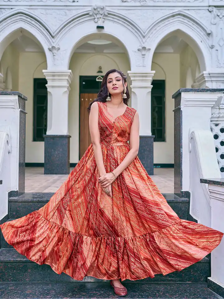 Buy Chandbaali Bandhani Printed Fit & Flared Maxi Dress - Ethnic Dresses  for Women 33057095 | Myntra