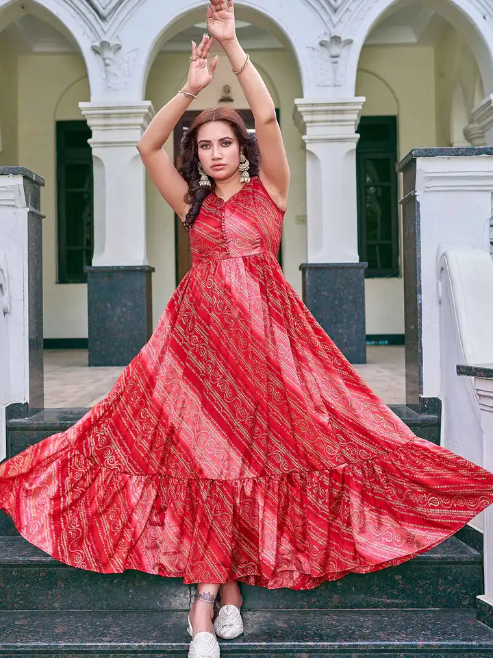 Buy Chandbaali Bandhani Printed Flared Maxi Dress - Ethnic Dresses for Women 33057097 | Myntra Buy Chandbaali Bandhani Printed Flared Maxi Dress - Ethnic Dresses for Women 33057097 | Myntra
