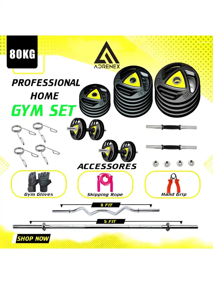 ADRENEX Dumbell, Weights 80kg Gym Combo