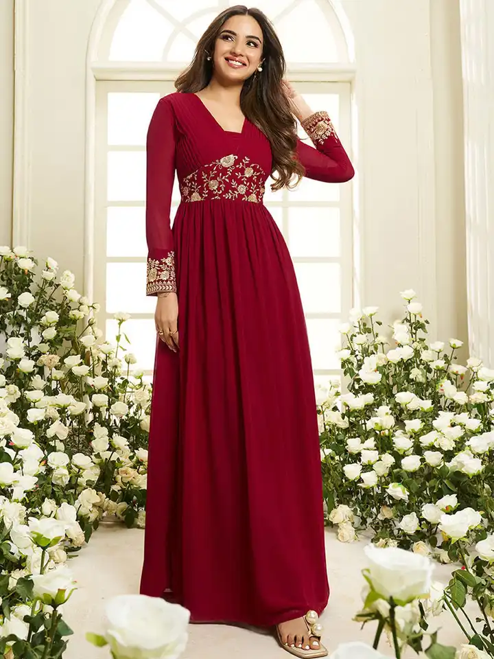 Ethnic Dresses Myntra Saree Gown Buy Inddus Floral Zari And Sequinned  Embroidered Pleated A-Line