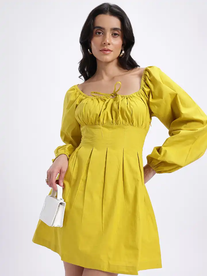 Buy glitchez Tie-Up Ruched Pleated Mini Fit & Flare Dress - Dresses for  Women 31754470 | Myntra