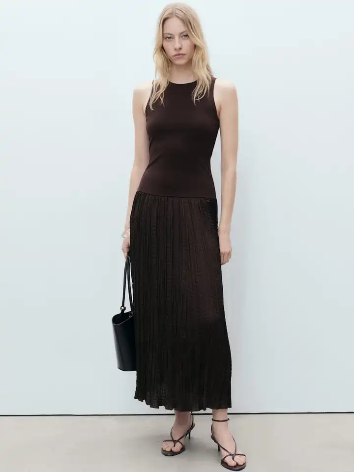 open lace back dress Nalani Pleated Midi Dress in Pink