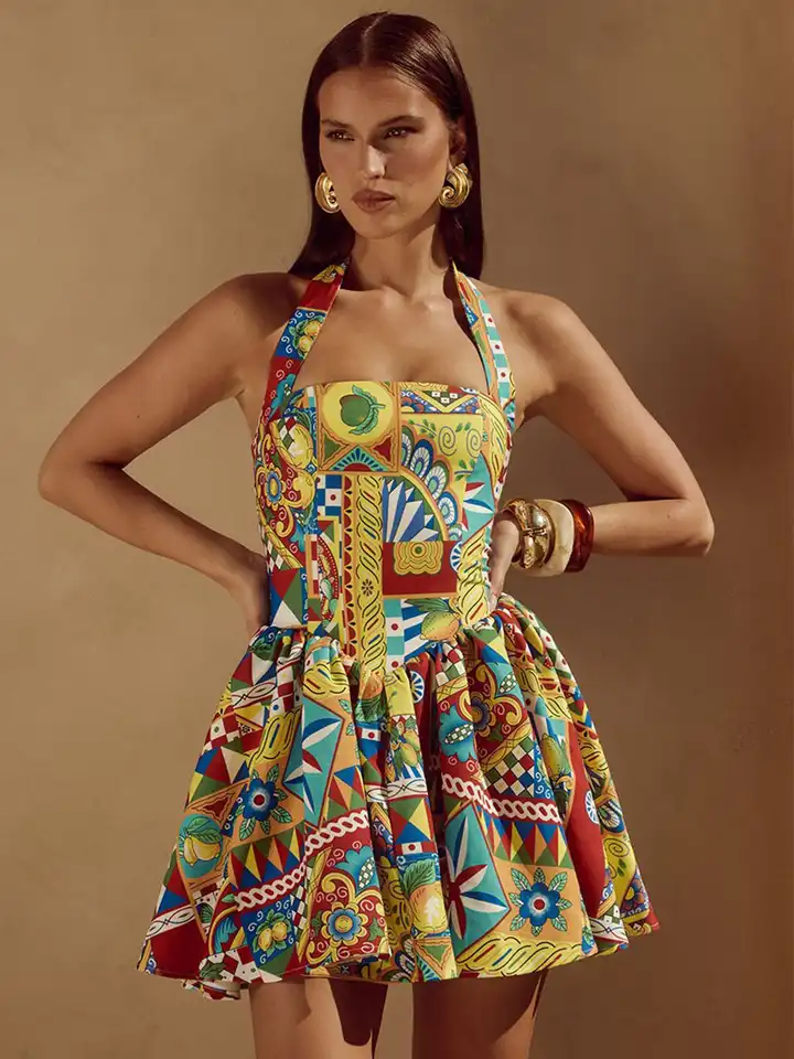 Buy ZYNG Women Print Halter Neck Peplum Dress - Dresses for Women 34456580  | Myntra
