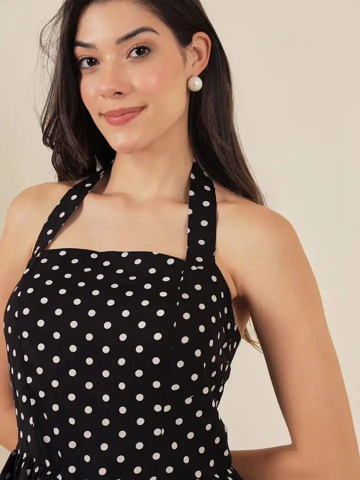 strapless open back dress Red Dress | Ivory Cotton Polka Dot Peplum Top