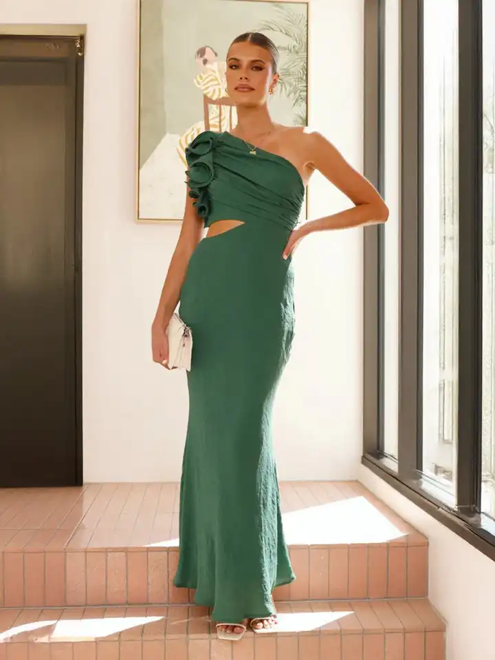 Buy bebe Green One-shoulder Ruffle Side Cutout Maxi Dress - Dresses for  Women 33931792 | Myntra