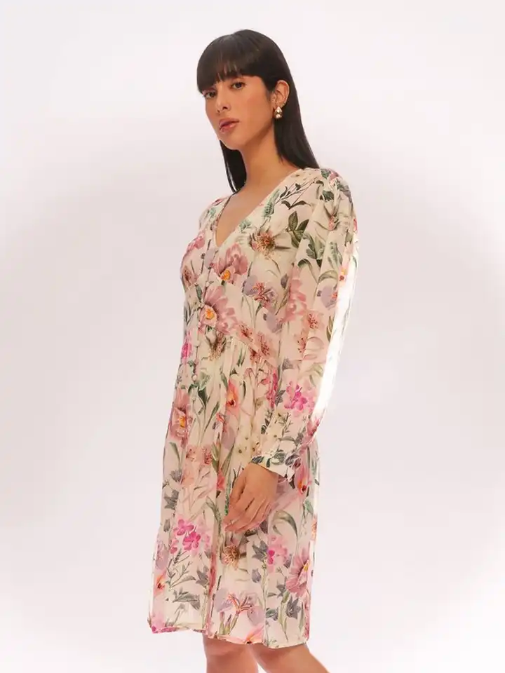 strapless open back dress Loralyn Silk Midi Dress in Kimmie Floral Pink main image 0