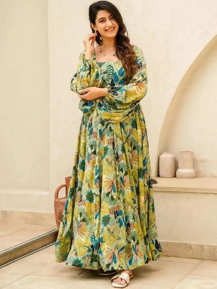 Buy CORSICA Floral Print Puff Sleeve Layered Fit & Flare Long