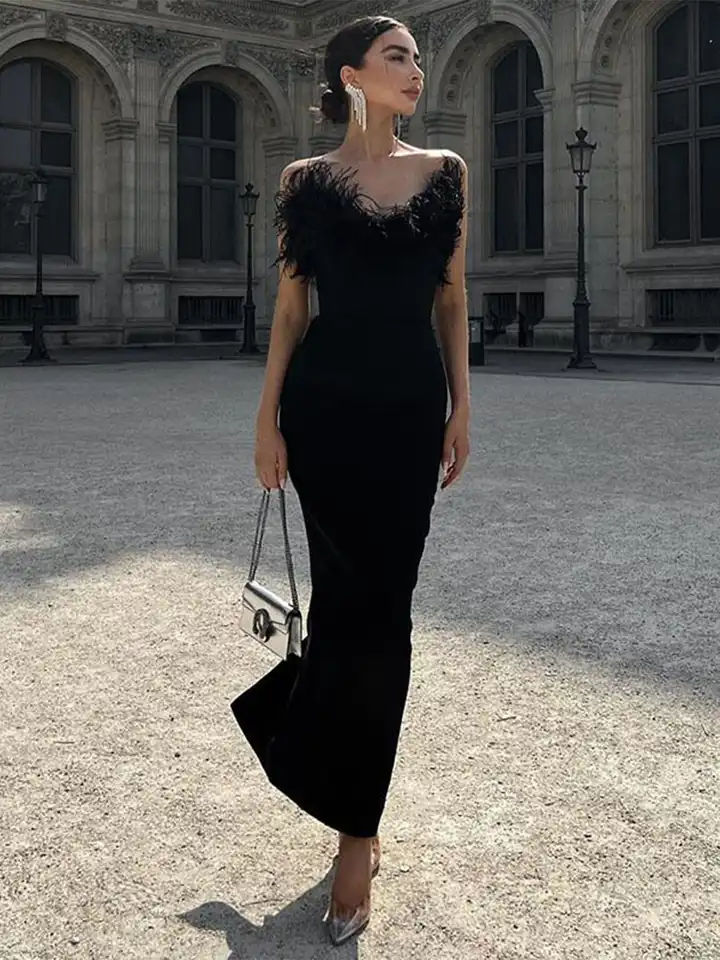 bebe black feather dress Feather Sleeve Mini Dress main image 0