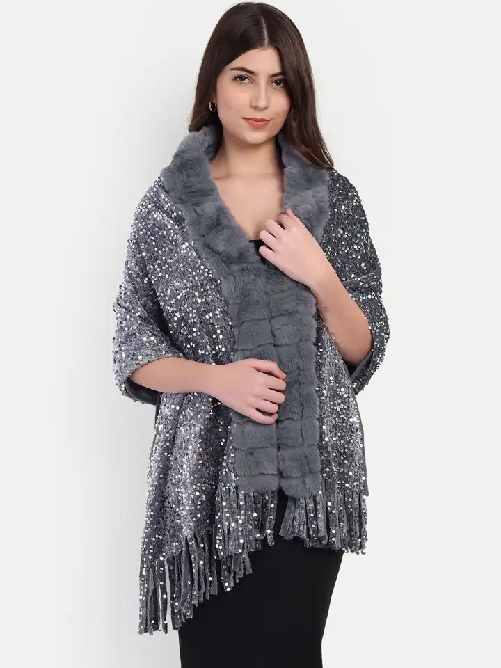 Buy Knitkala Women Fur Border Embellished Woollen Stole - Stoles