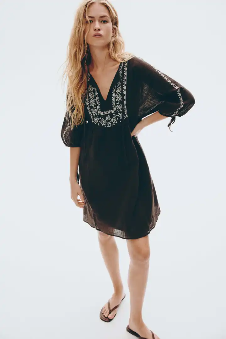 h&m black embroidered dress Marisel Dress L / Black main image 1