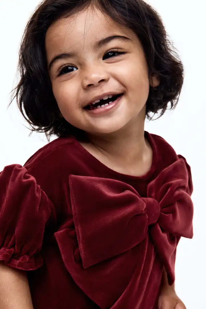 fitted lace wedding dress Girl Red Bow Dress with Ruffle Collar 4 Y / Red