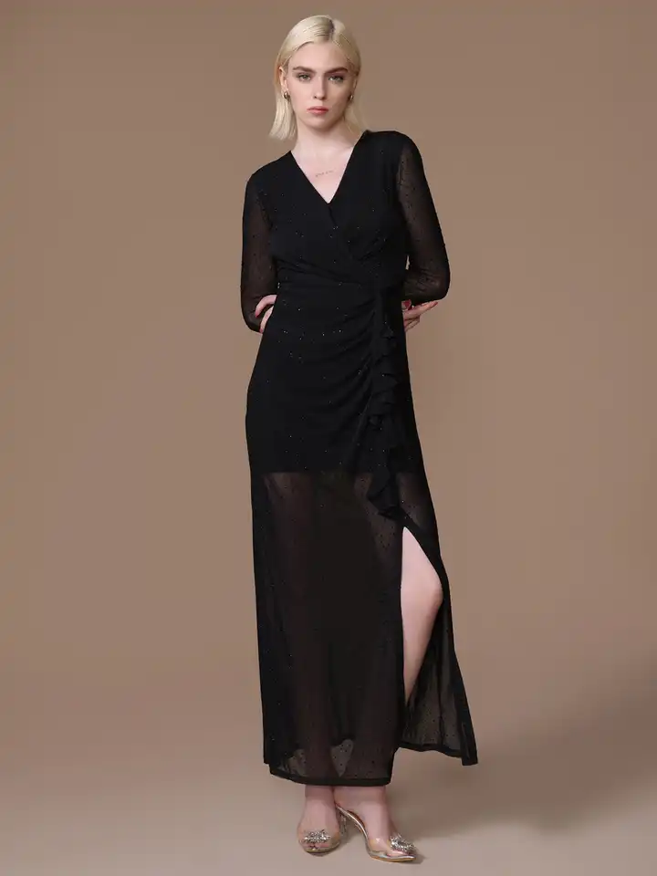 chinese dress ladies Buy Wrap Detail Maxi Dress With Slit 124740PRPLXS – KAZO main image 0