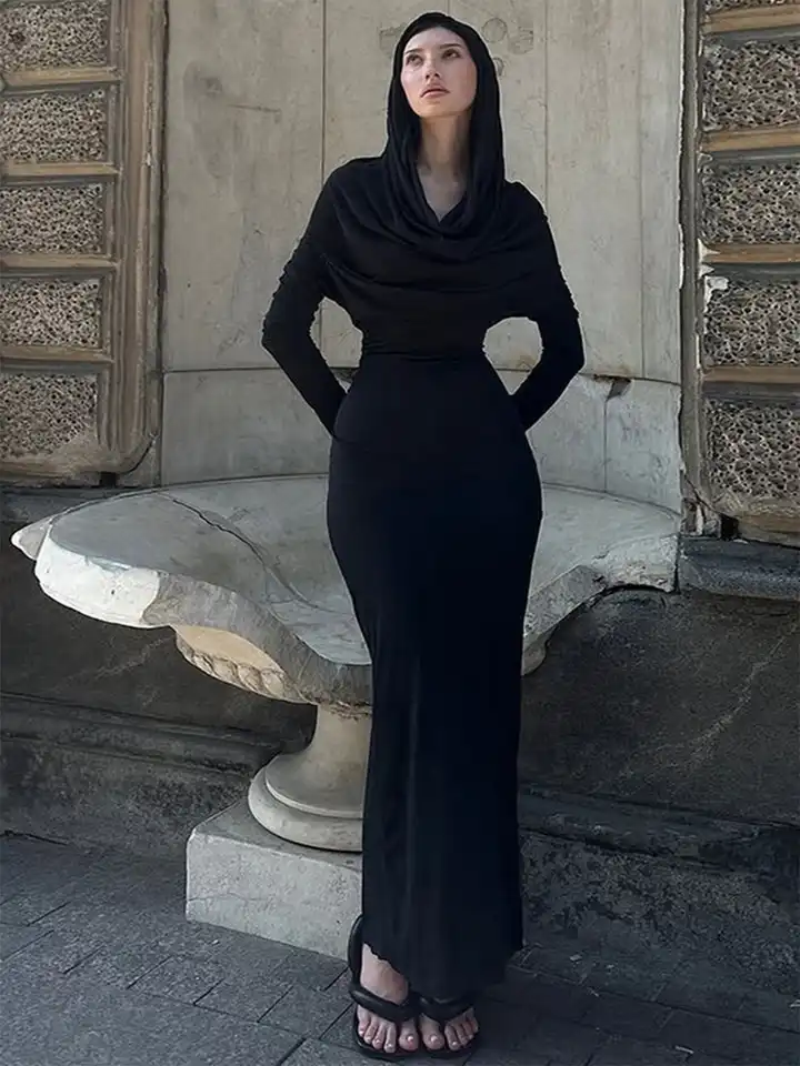 chinese dress ladies Cowl Neck Ruched Sculpting Maxi Dress
