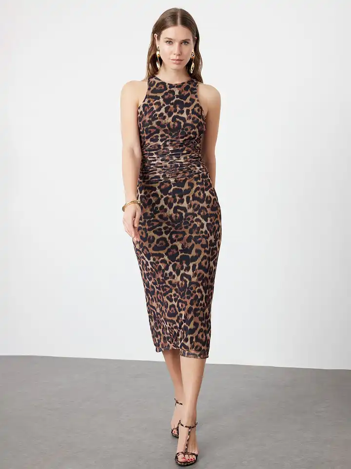 princess polly baby blue dress Leopard-Print Midi Dress