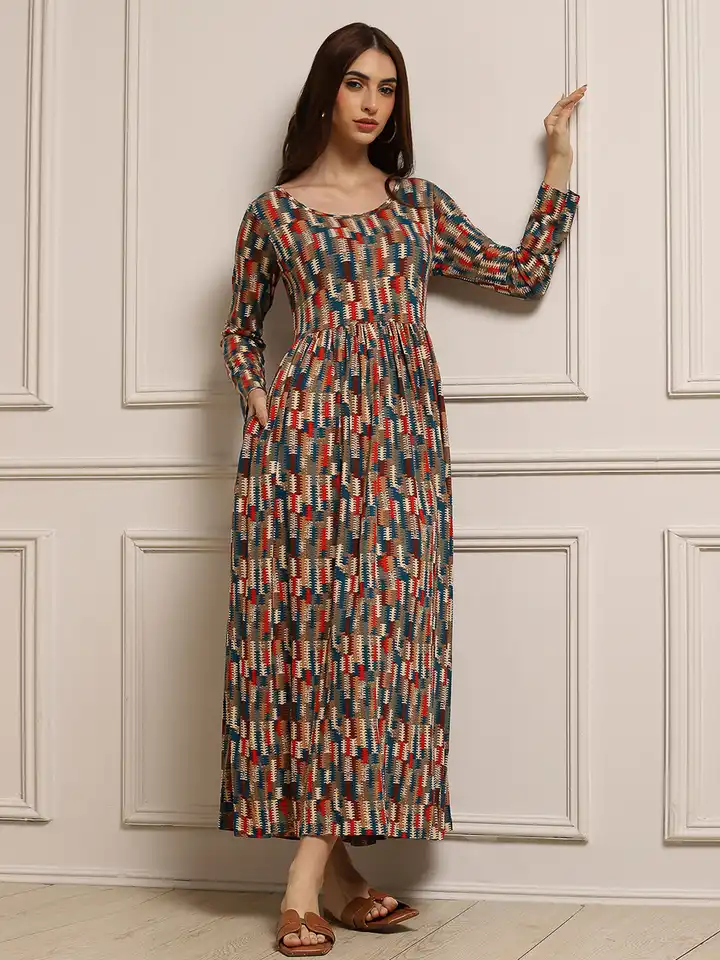 Buy Biba Geometric Printed Cotton Maxi Dress - Dresses for Women 23433576 |  Myntra