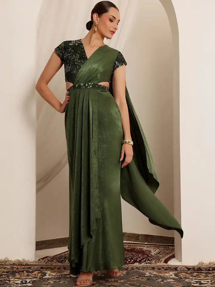 strapless open back dress Solid Strapless Green Midi Dress main image 1