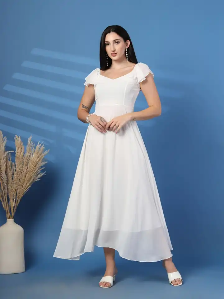 Buy T TRYON ULTIMATE Women Flutter Sleeve Georgette Fit & Flare Midi Dress  - Dresses for Women 37382973 | Myntra
