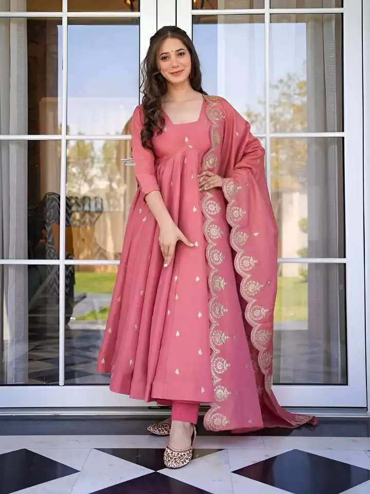 Buy Herloom Women Ethnic Motifs Embroidered Silk Anarkali Kurta with  Trousers & Dupatta - Kurta Sets for Women 36712030 | Myntra