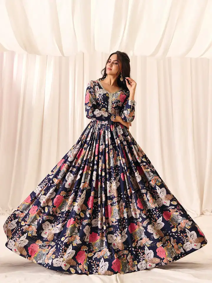 green emerald velvet dress Dark Red Fully Flared Anarkali Set with Beautiful Sequins Work