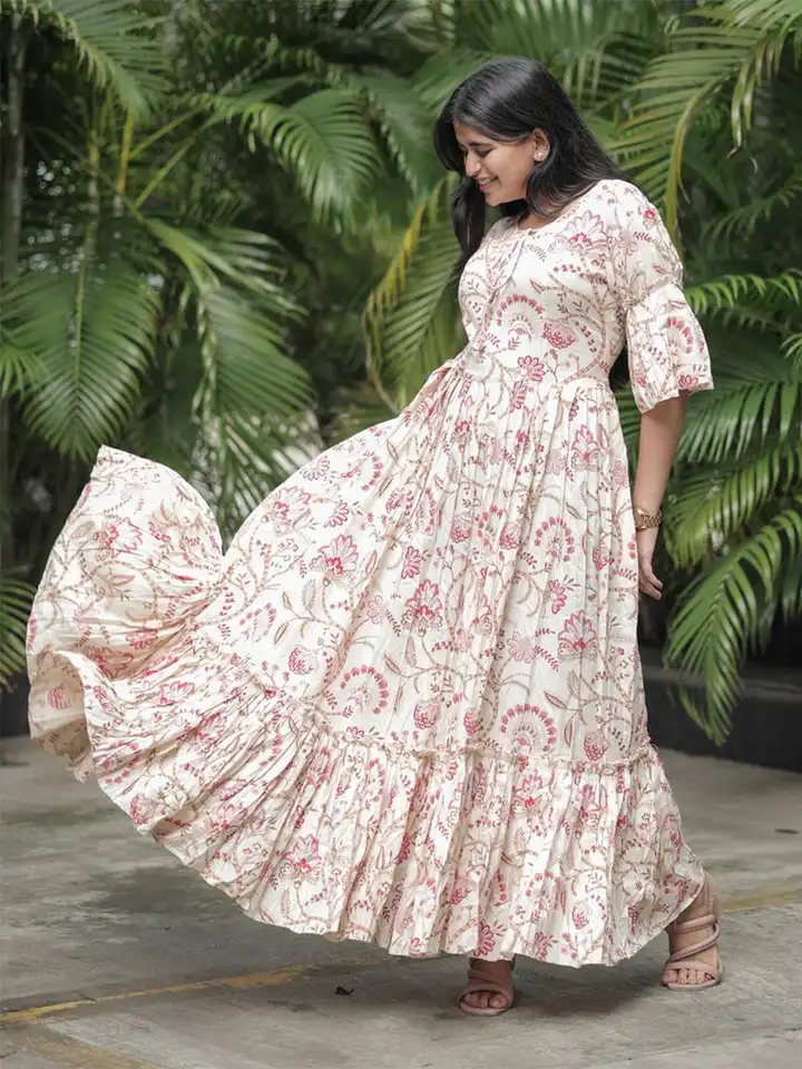 Buy indian rani Women Floral Printed Gathered or Pleated Round Neck Maxi Dress - Dresses for Women 36872229 | Myntra Buy indian rani Women Floral Printed Gathered or Pleated Round Neck Maxi Dress - Dresses for Women 36872229 | Myntra