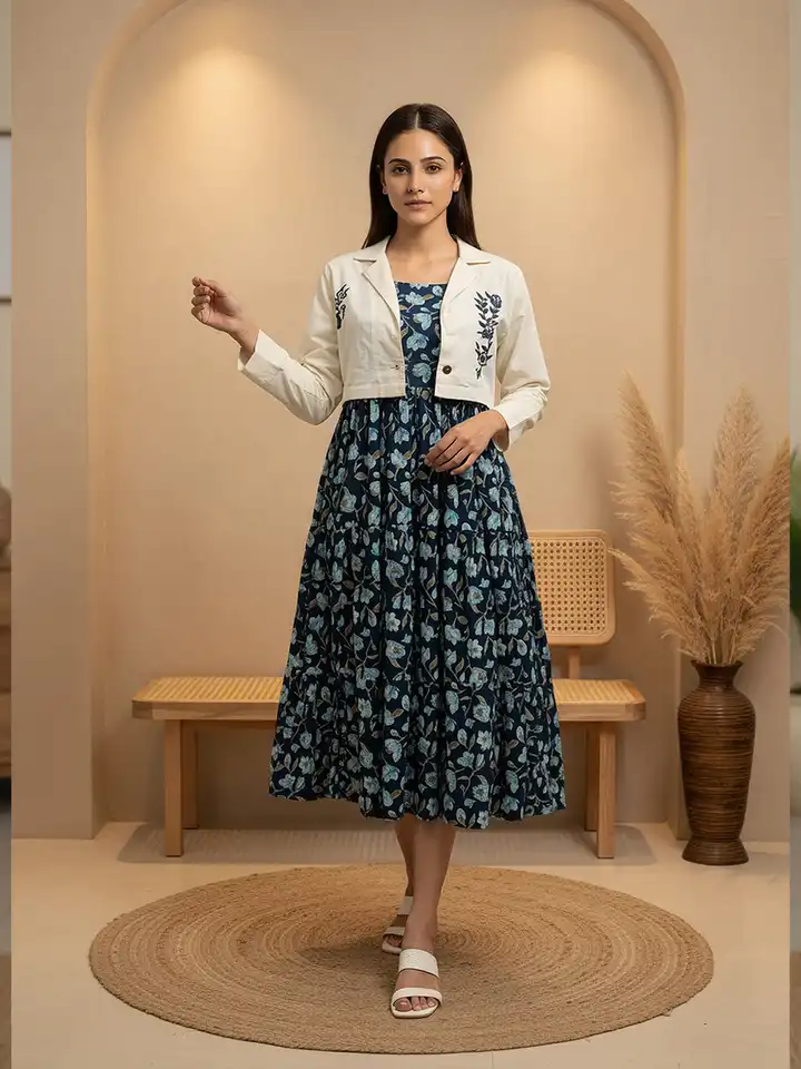 Embroidered Dress Flare Dress With Jacket Women Embroidered Fit Flared Ethnic Dresses With Jacket XXL-44 Embroidered Dress Flare Dress With Jacket Women Embroidered Fit Flared Ethnic Dresses With Jacket XXL-44