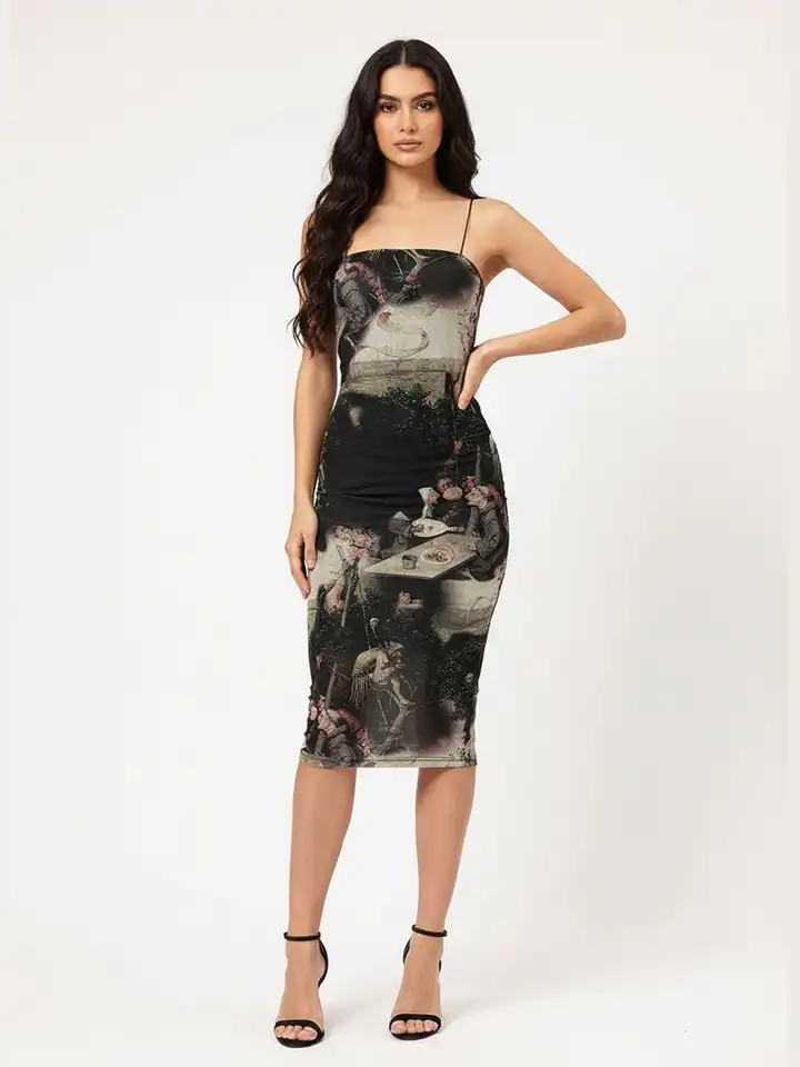 bodycon graphic dress Black Midi Dress Off Shoulder Bodycon Jersey main image 1