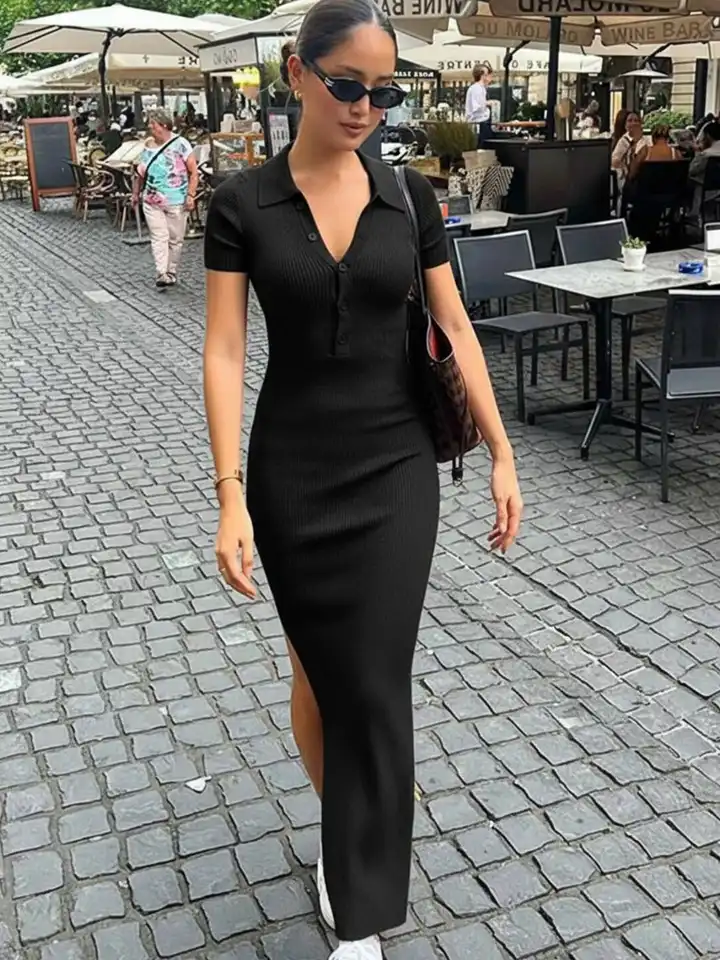princess polly baby blue dress Meichang Bodycon Sweater Dress for Women Long Sleeve Collar V Neck Button  Up Knit Dresses Elegant Slim Fit Work Mini Dress