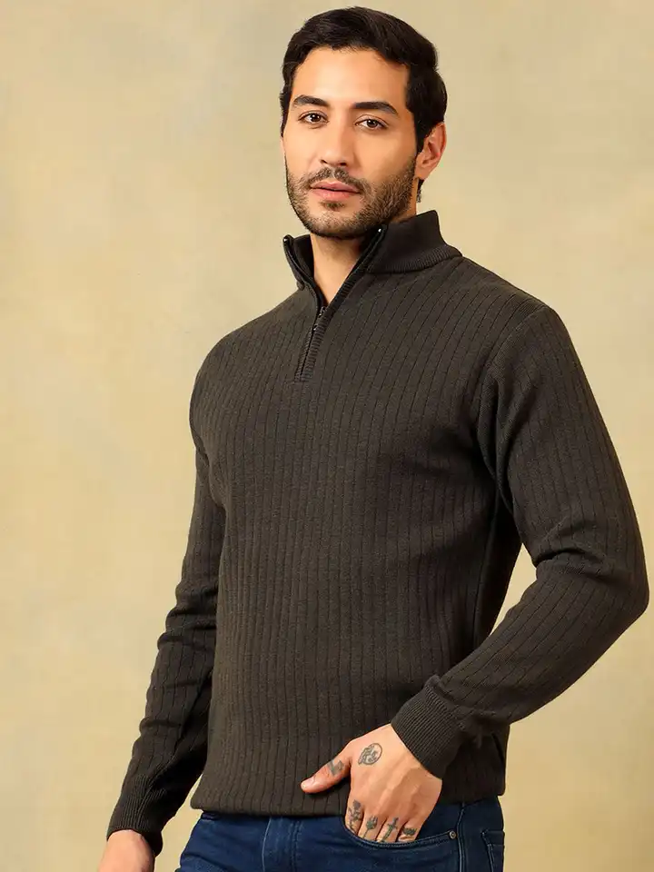 Buy Voxmonks Men Ribbed Half Zipper Pullover - Sweaters for Men