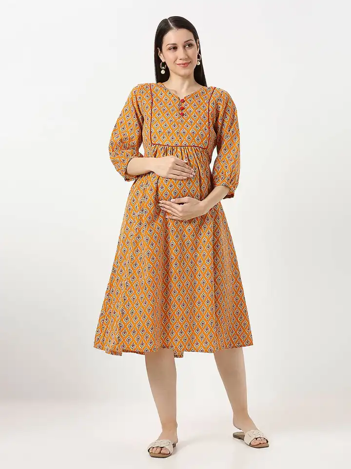 Buy Mom For Sure by Ketki Dalal Women Printed Maternity Nursing Fit & Flare  Midi Dress - Dresses for Women 37137375 | Myntra