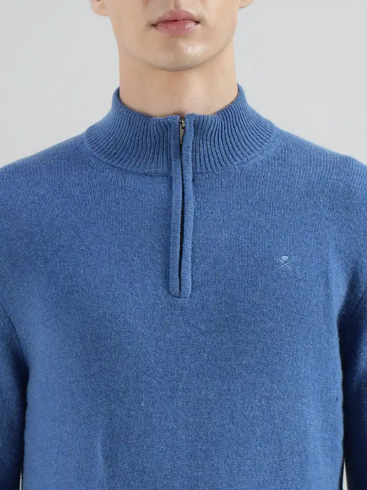 Buy HACKETT LONDON Men Mock Collar Half Zipper Pure Cotton